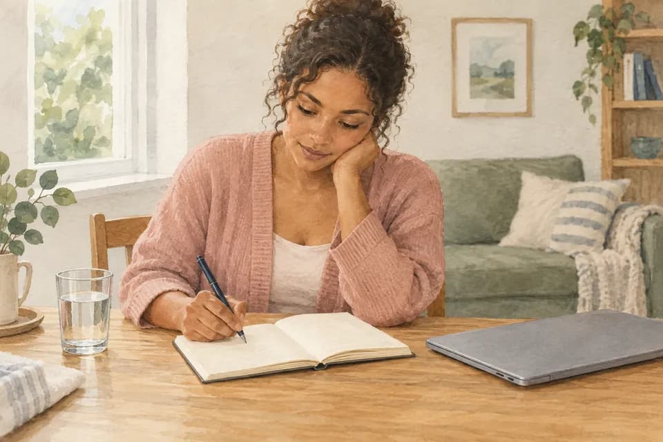 A mother taking time to learn and write in a journal