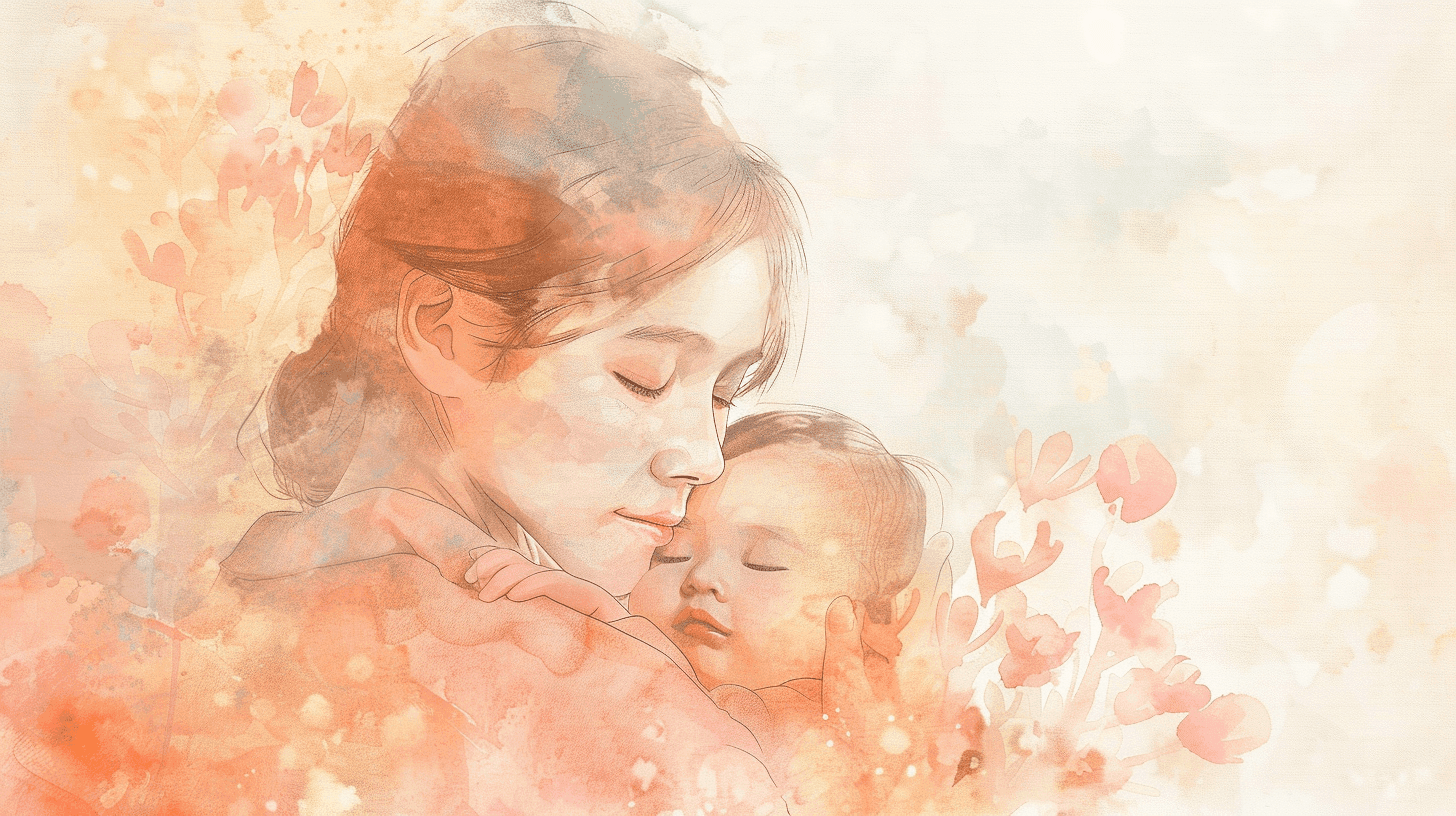 New mother holding baby in peaceful nursery - fourth trimester support