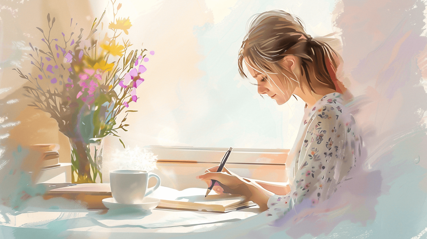 Soft illustration of a new mother thoughtfully considering her medication questions, representing postpartum depression medication side effects