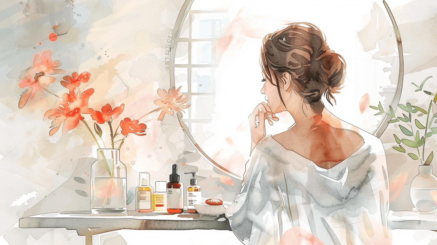 Woman looking at herself in the mirror - postpartum body image