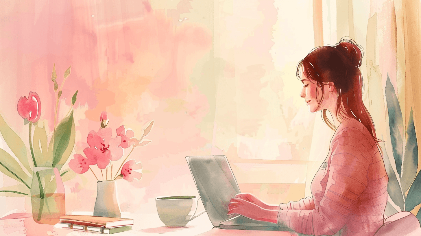 Woman preparing for virtual therapy session in comfortable home setting