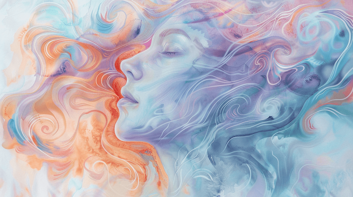 A mother surrounded by swirling anxious thoughts, representing new-mom hypervigilance