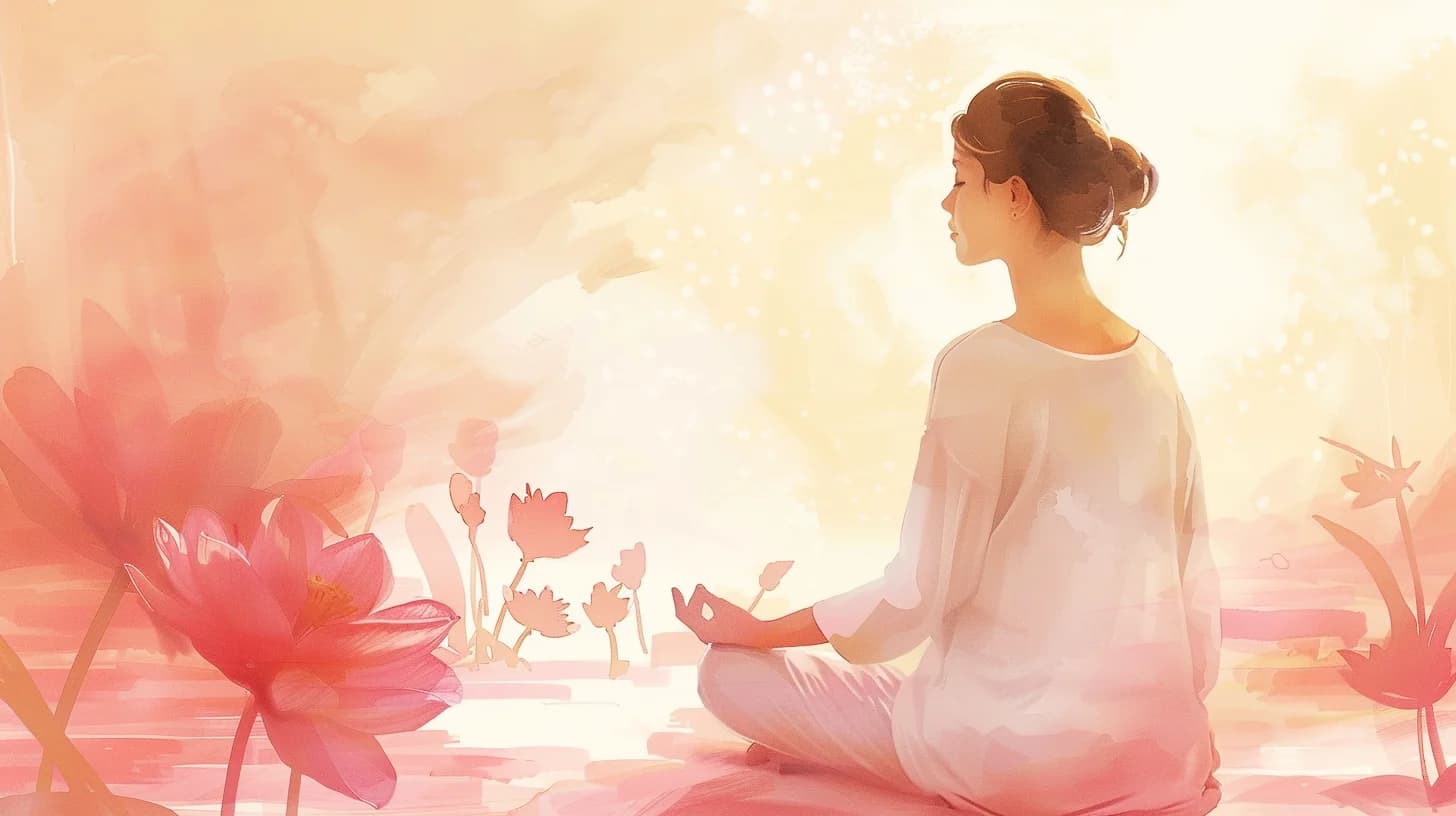Watercolor of a woman breathing calmly in meditation