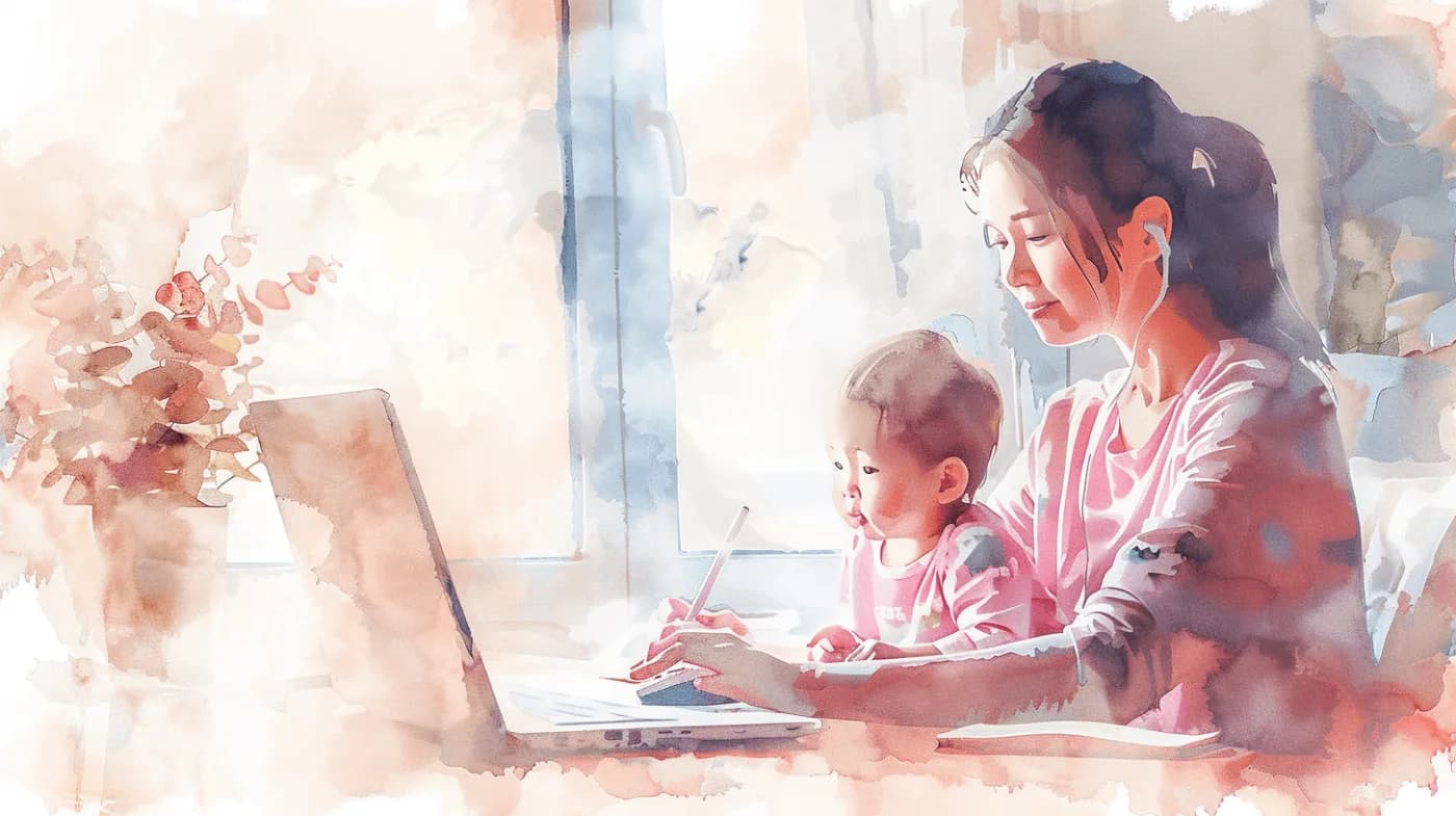 Woman having a video therapy session at home with her baby on her lap