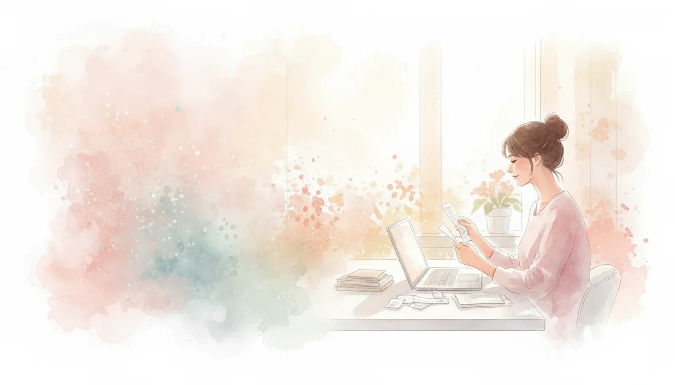 Watercolor illustration of insurance superbill paperwork for out-of-network reimbursement