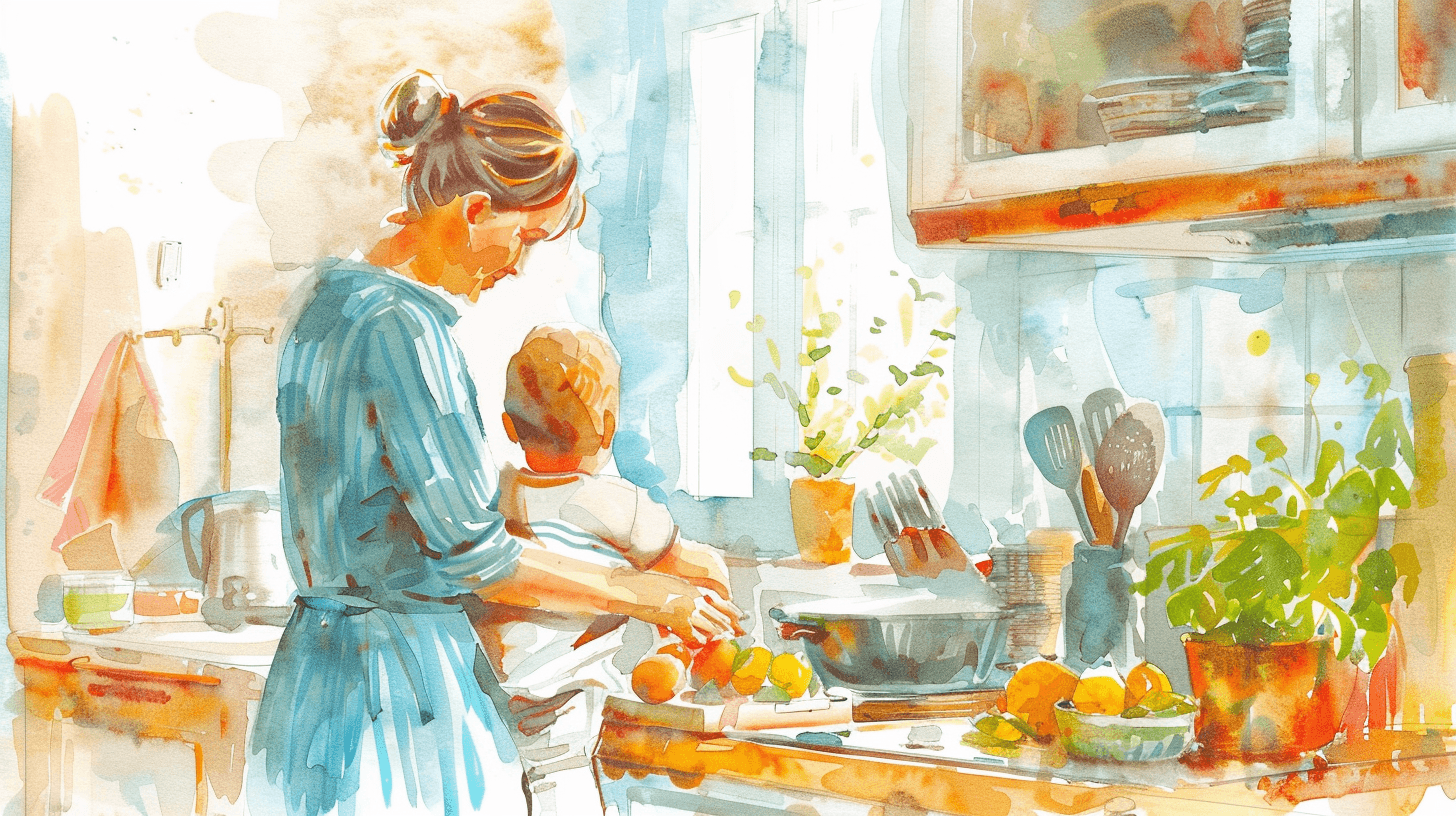 A couple holding their newborn together, sharing the work of early parenthood